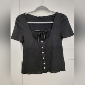 SHEIN Brand Black Short Sleeve Sweetheart Neck Top